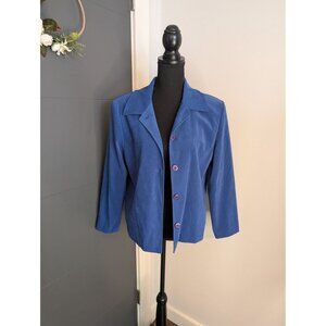 Briggs Petite Blue Sueded Blazer With Purple Buttons - Medium